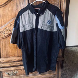 Harley-Davidson Black with Grey and Blue Short Sleeve Button Up